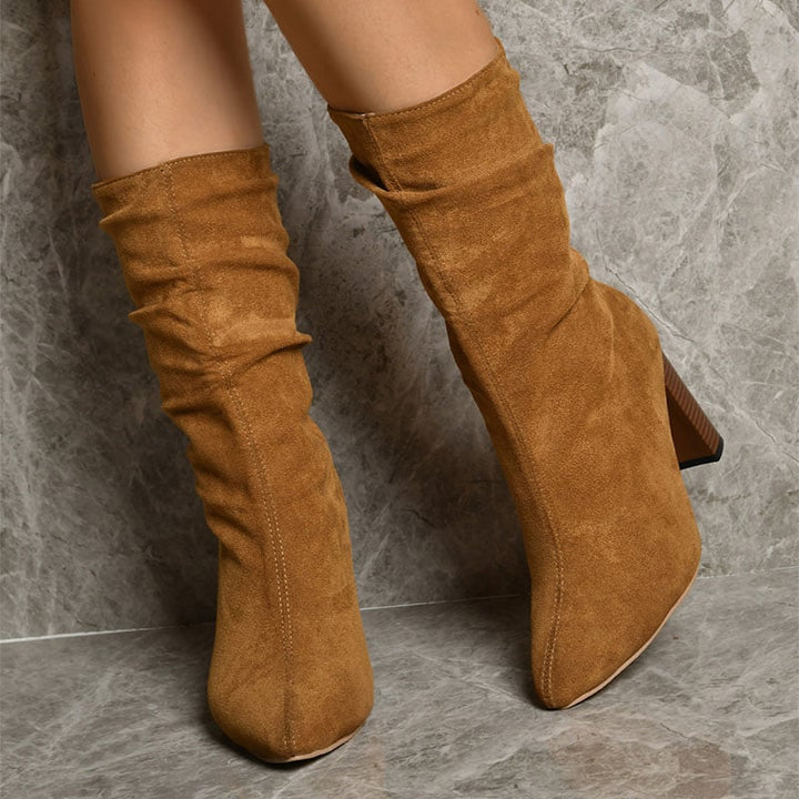 Damenstiefel mit hohem Absatz in Wildlederoptik - Vaelinne