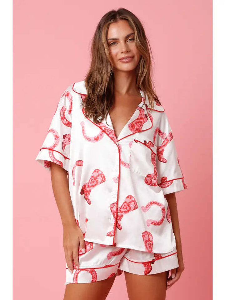 Satin-Pyjama-Set mit Hemd und Shorts für Damen - Varelia