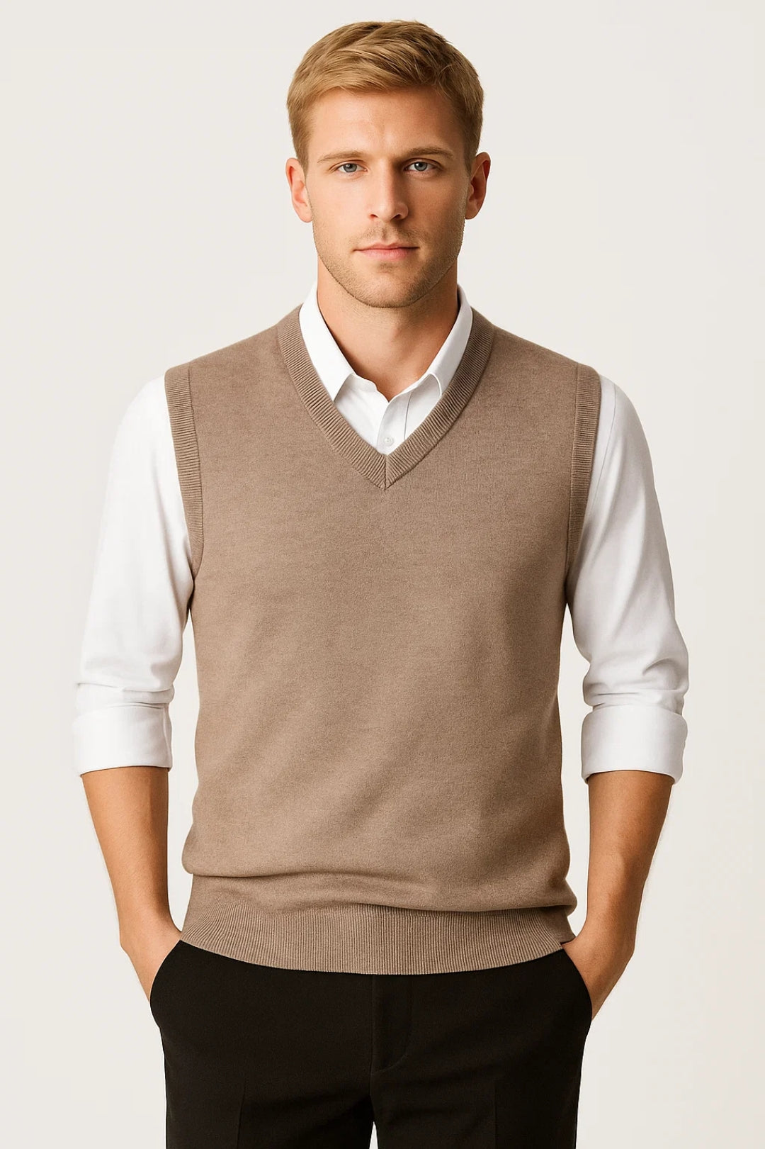 Herren-Strickweste mit V-Ausschnitt und Rippbündchen – Blaise