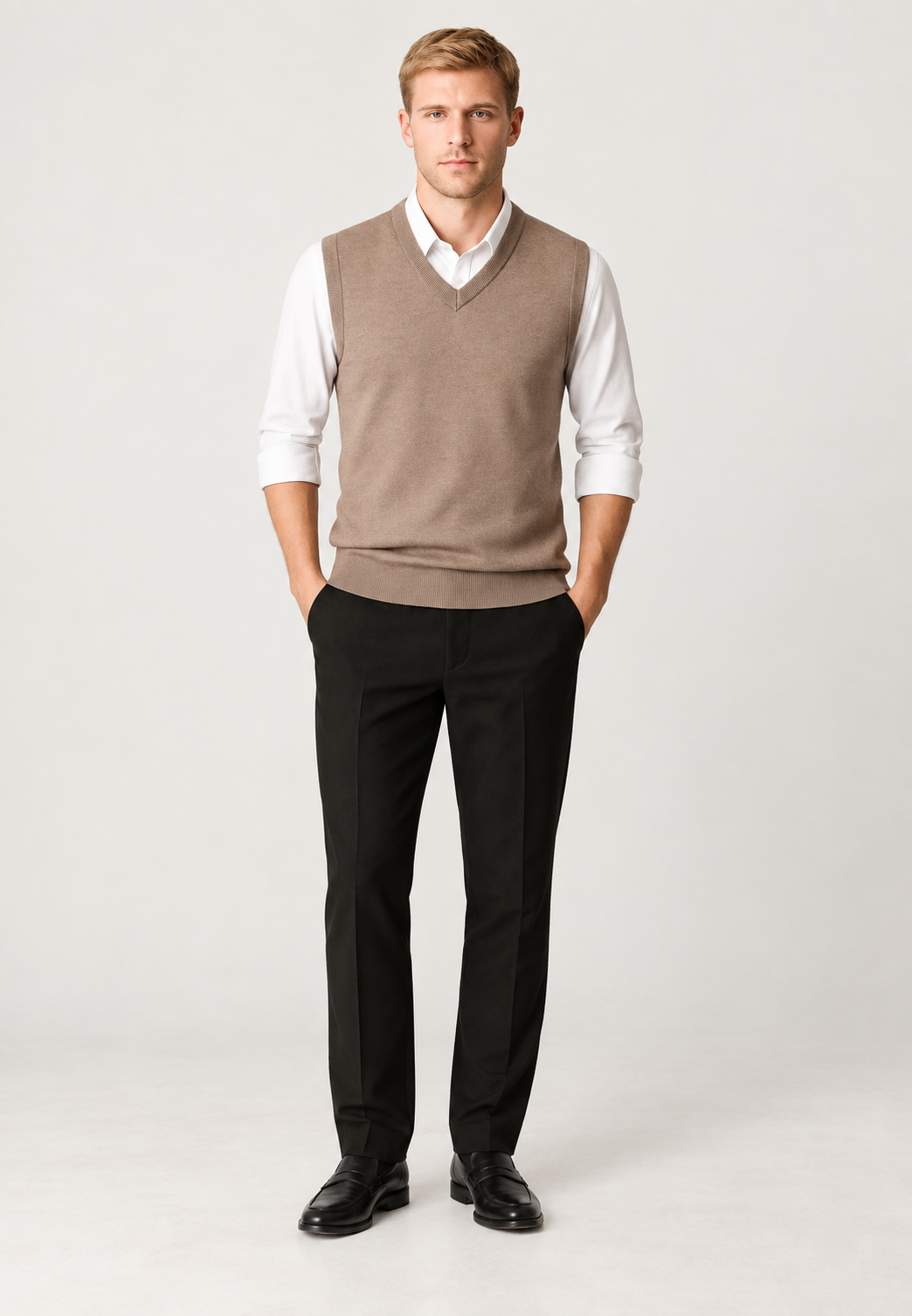 Herren-Strickweste mit V-Ausschnitt und Rippbündchen – Blaise