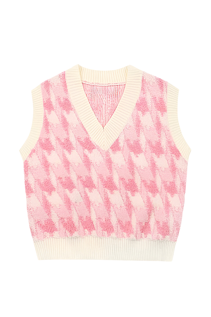 Gestrickte Damenweste mit V-Ausschnitt und Muster – Mondeña