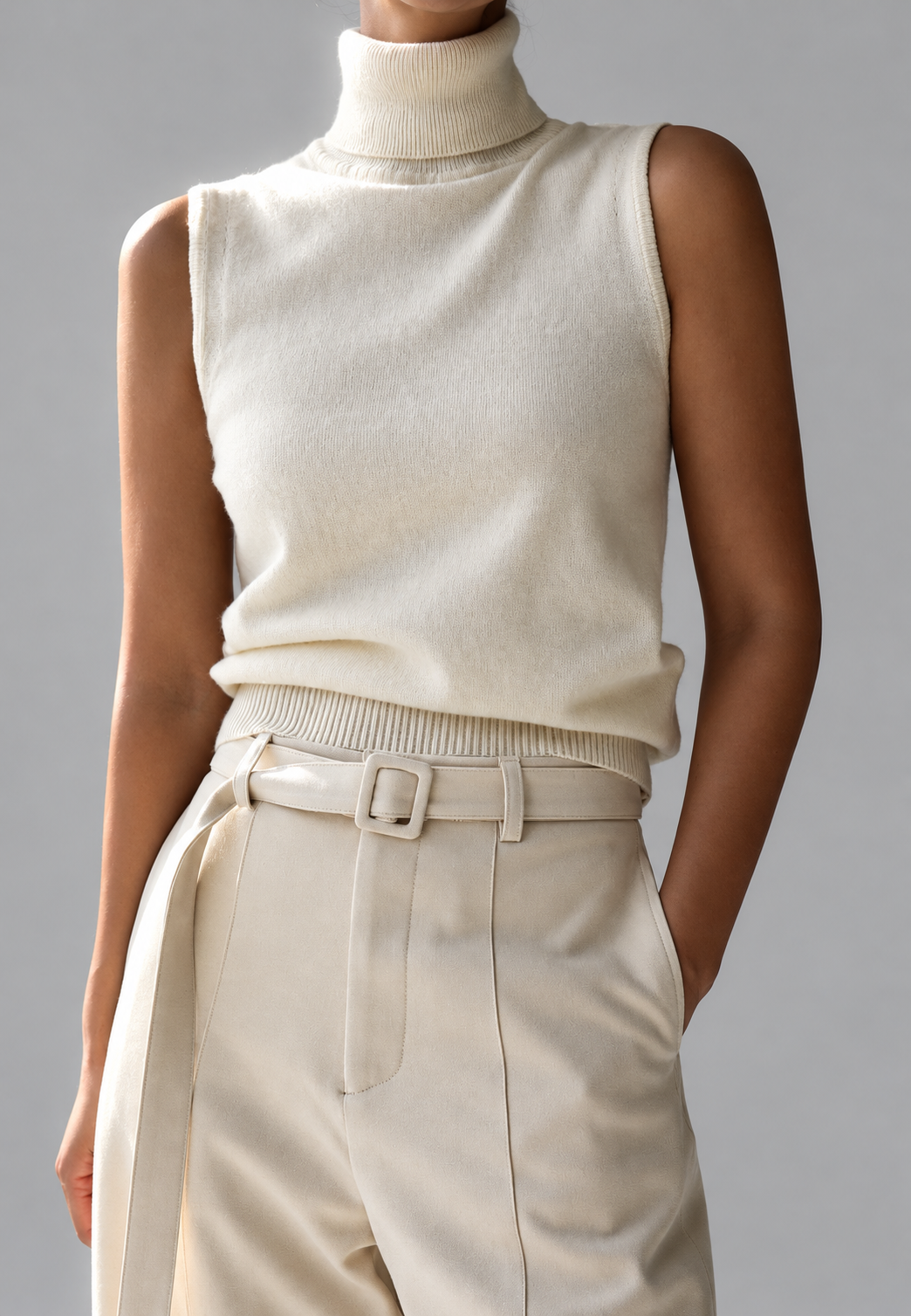 Ärmellose Strickbluse mit hohem Kragen - Velia