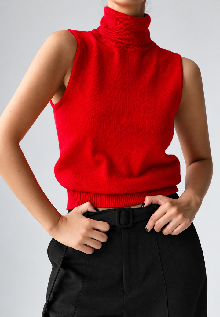 Ärmellose Strickbluse mit hohem Kragen - Velia