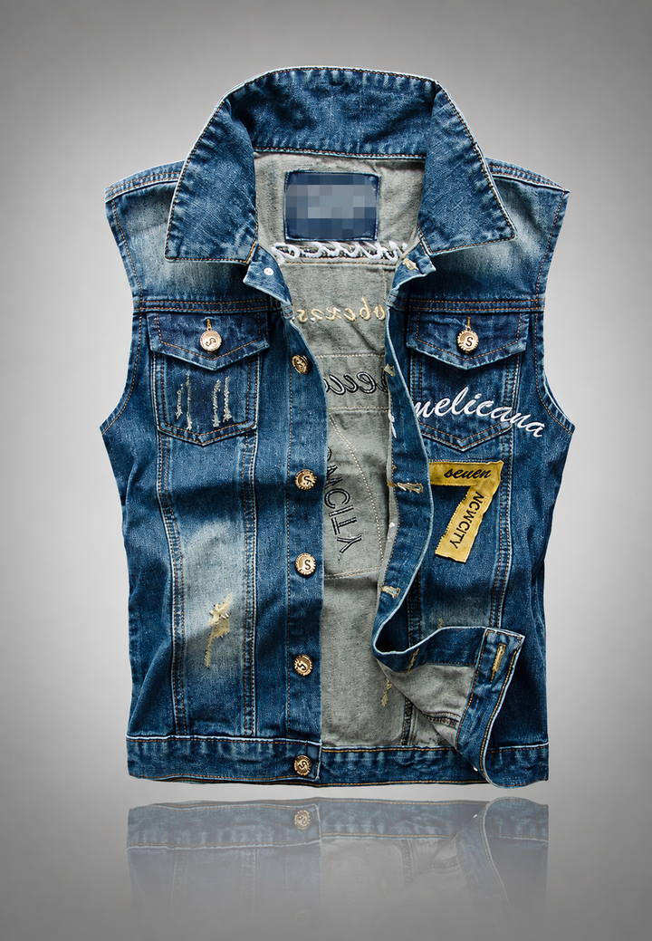 Herren-Jeansweste mit Stickerei im Washed-Look – Leander