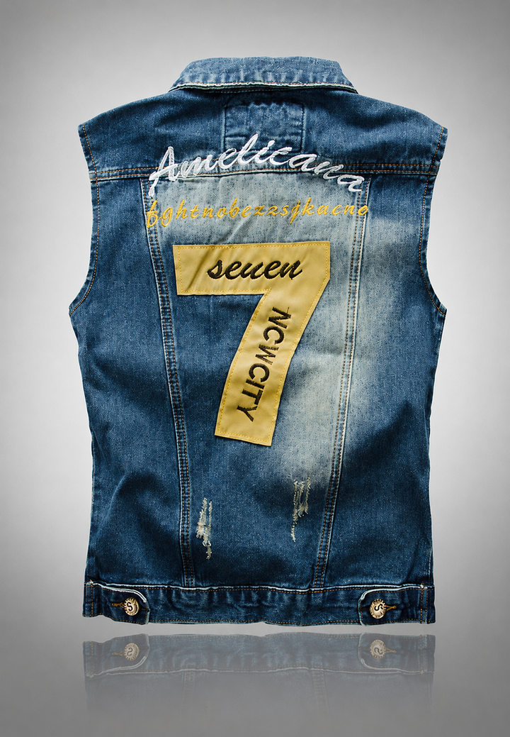 Herren-Jeansweste mit Stickerei im Washed-Look – Leander