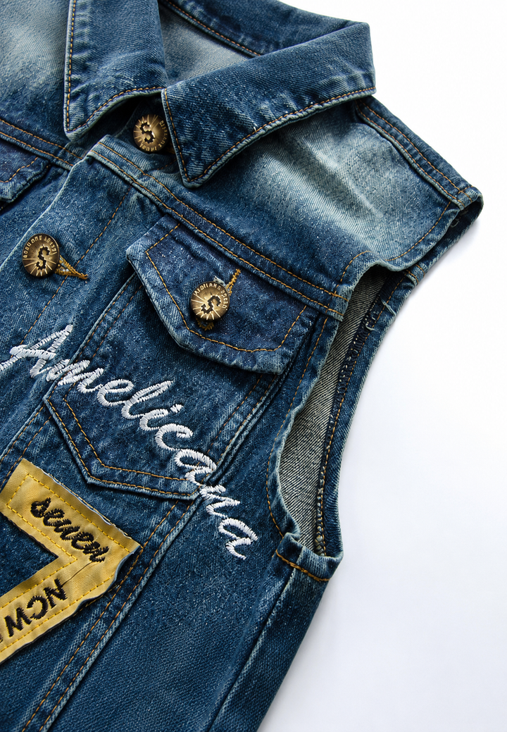 Herren-Jeansweste mit Stickerei im Washed-Look – Leander