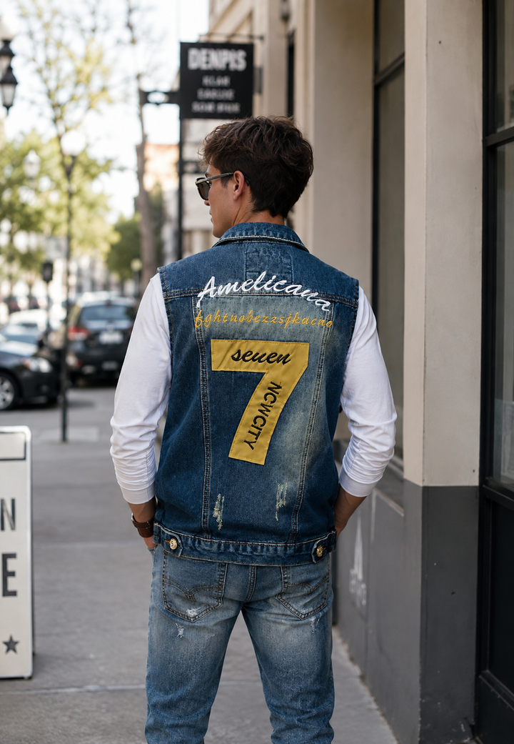 Herren-Jeansweste mit Stickerei im Washed-Look – Leander