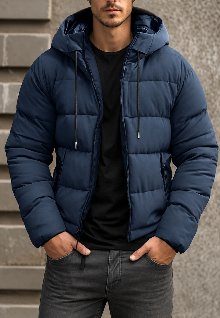 Herren-Steppjacke mit verstellbarer Kapuze, regulärem Schnitt und matter Oberfläche - Nereo