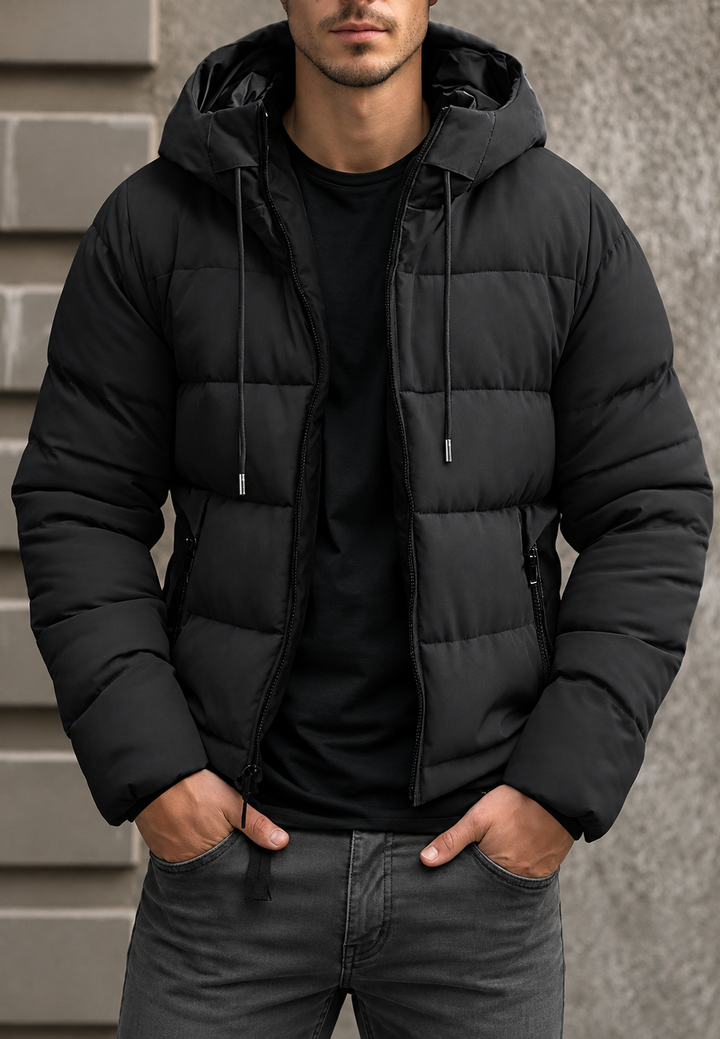 Herren-Steppjacke mit verstellbarer Kapuze, regulärem Schnitt und matter Oberfläche - Nereo