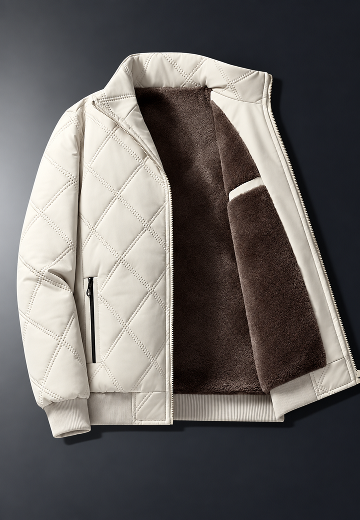 Herren-Steppjacke mit hohem Kragen und Innenfutter in Lammfelloptik - Valdemar