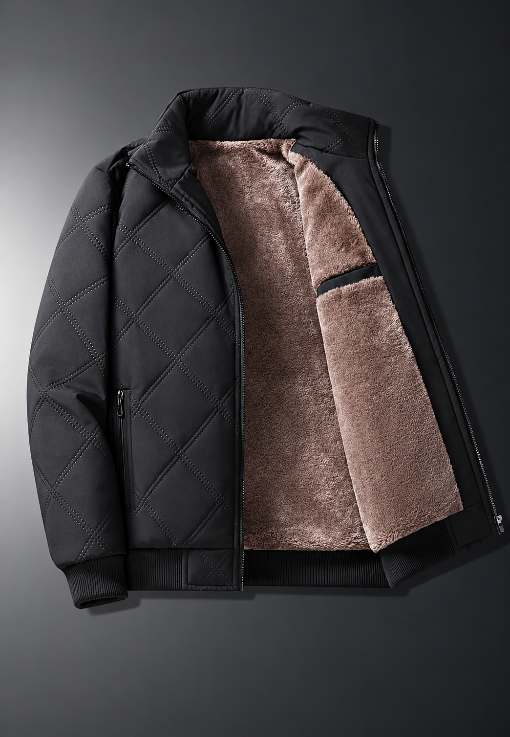 Herren-Steppjacke mit hohem Kragen und Innenfutter in Lammfelloptik - Valdemar