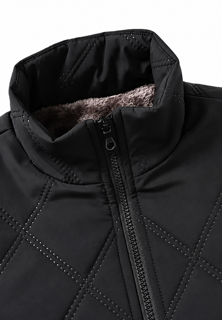 Herren-Steppjacke mit hohem Kragen und Innenfutter in Lammfelloptik - Valdemar