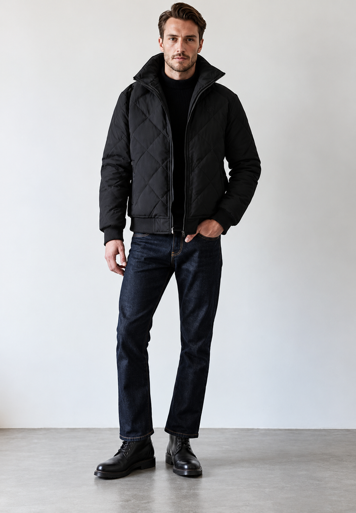Herren-Steppjacke mit hohem Kragen und Innenfutter in Lammfelloptik - Valdemar