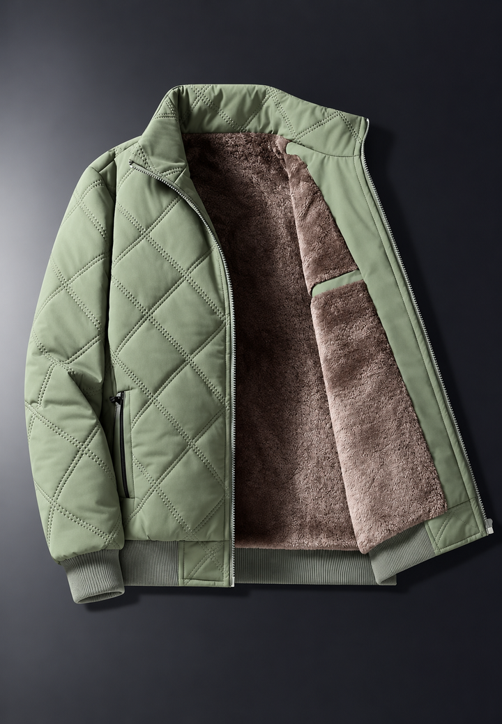 Herren-Steppjacke mit hohem Kragen und Innenfutter in Lammfelloptik - Valdemar