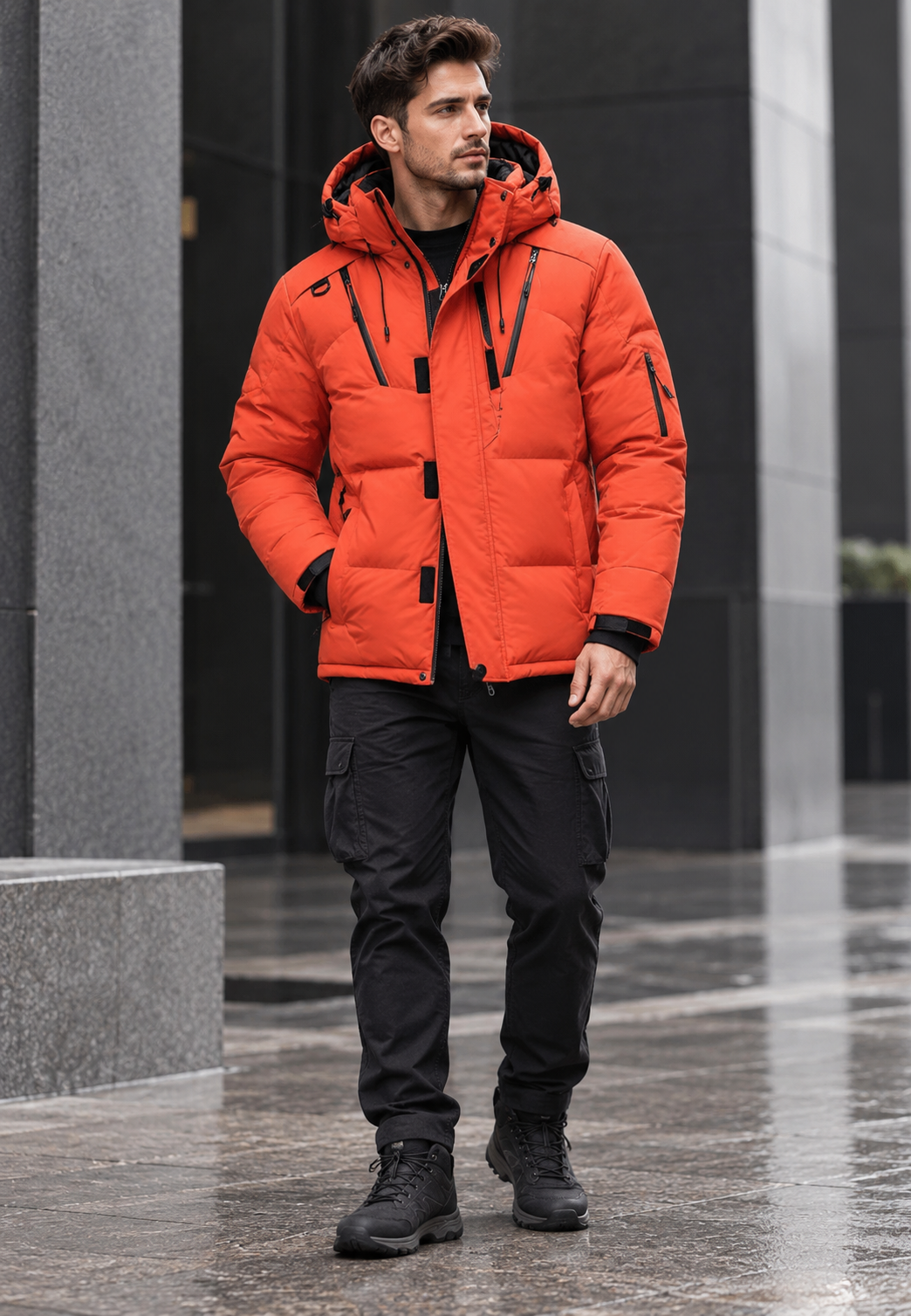 Herren-Outdoor-Steppjacke mit Kapuze und Stehkragen - Stellan