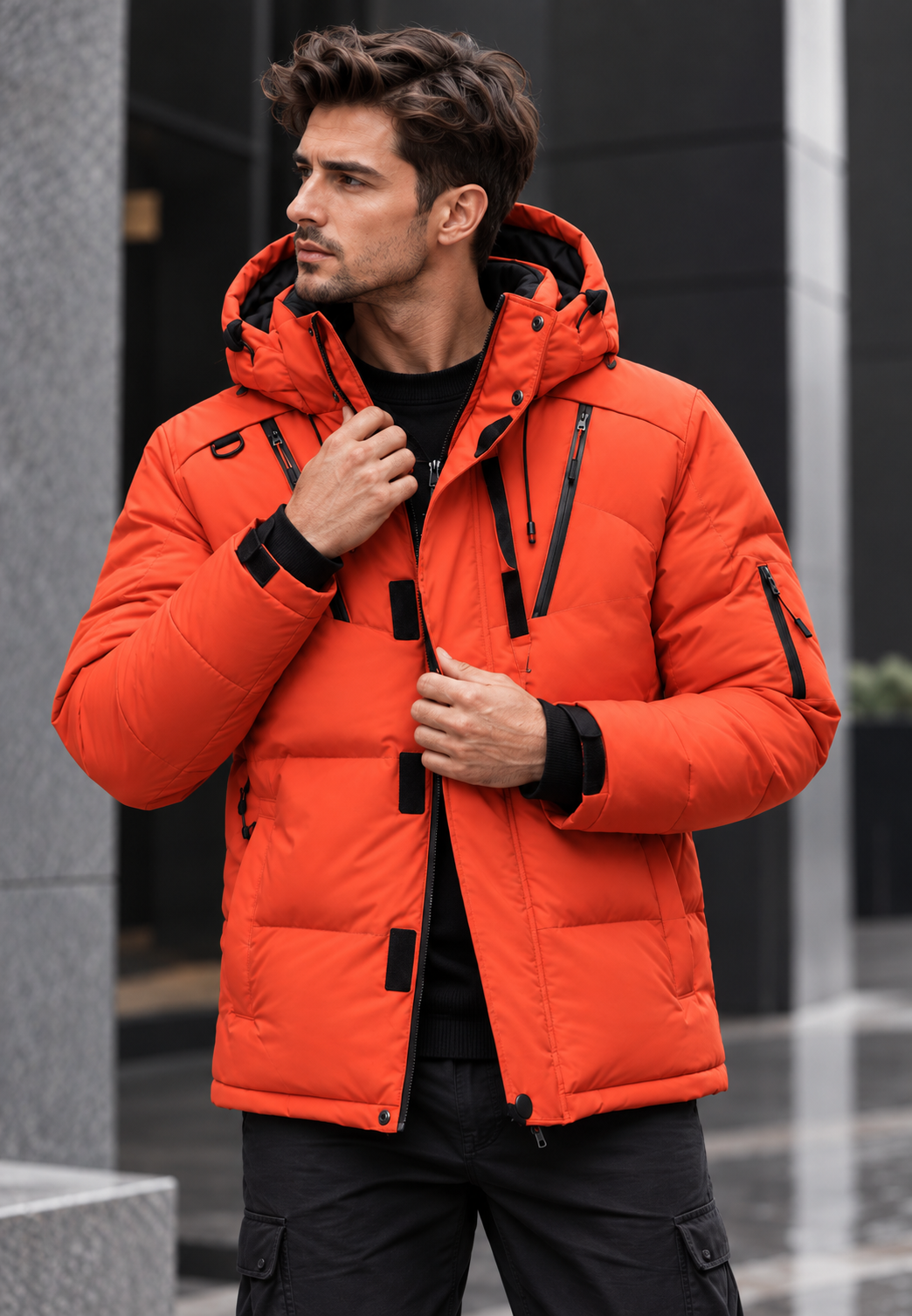Herren-Outdoor-Steppjacke mit Kapuze und Stehkragen - Stellan