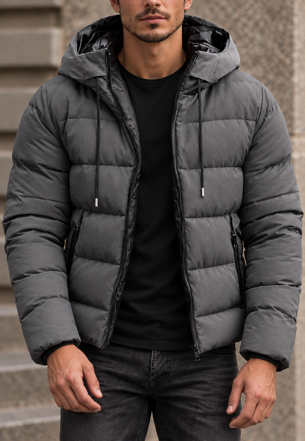 Herren-Steppjacke, Regular Fit, mit Kapuze und Reißverschluss - Hakon