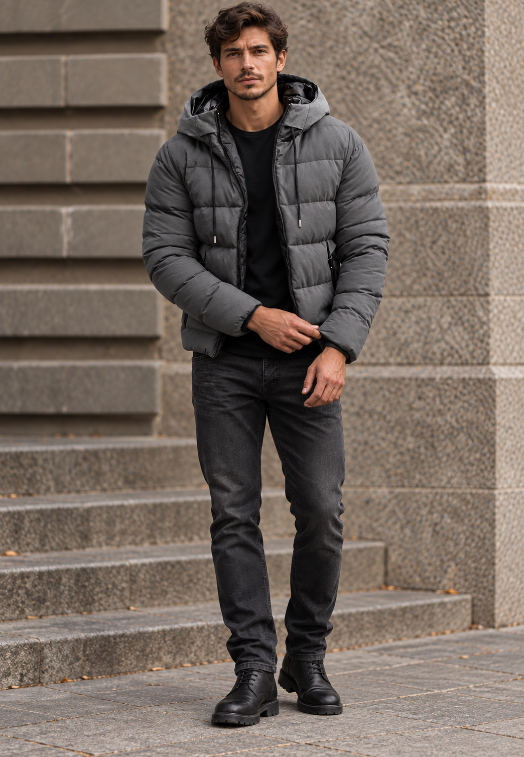 Herren-Steppjacke, Regular Fit, mit Kapuze und Reißverschluss - Hakon