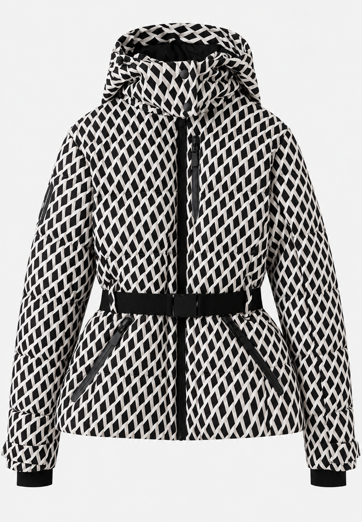 Damen Steppjacke mit Kapuze, verstellbarem Gürtel und Reißverschlusstaschen - Eliane