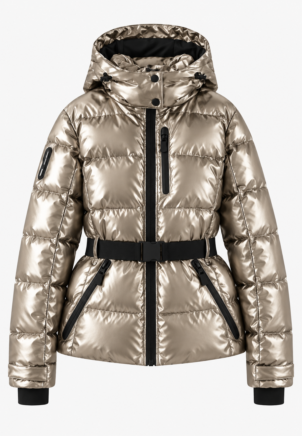 Damen Steppjacke mit Kapuze, verstellbarem Gürtel und Reißverschlusstaschen - Eliane