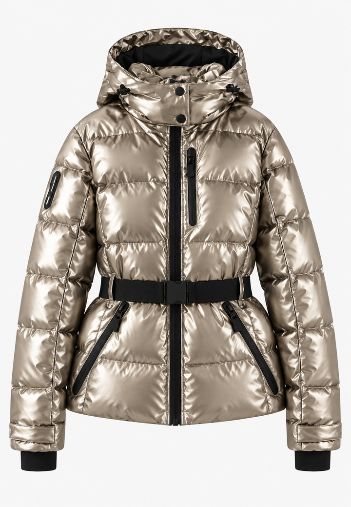 Damen Steppjacke mit Kapuze, verstellbarem Gürtel und Reißverschlusstaschen - Eliane