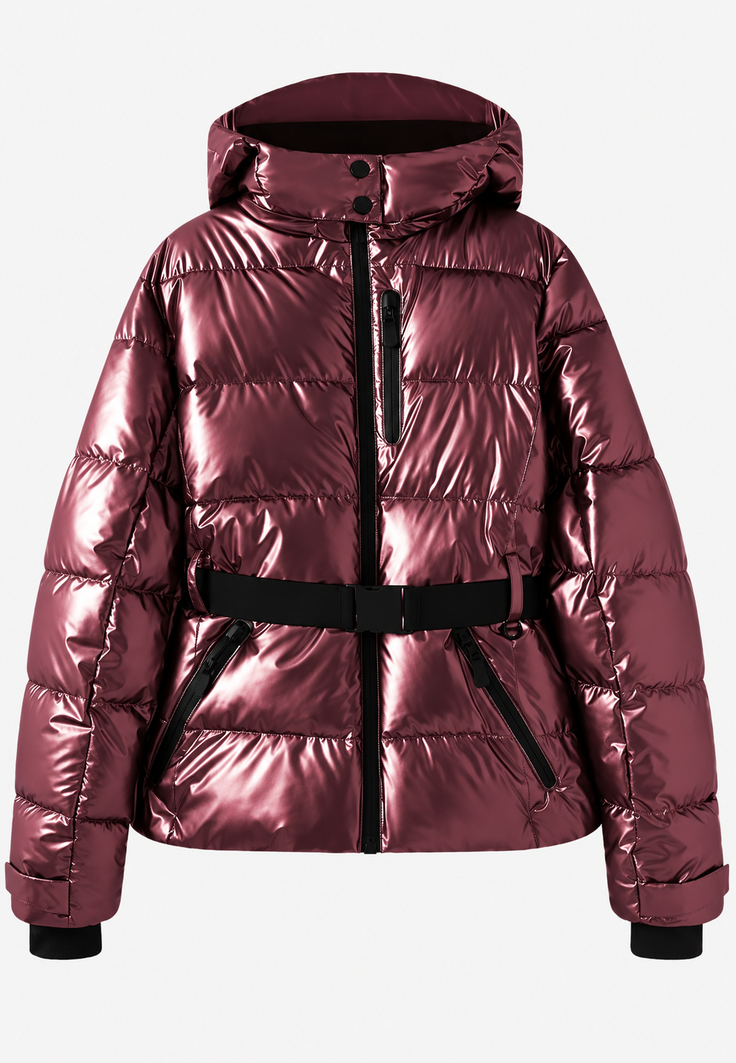 Damen Steppjacke mit Kapuze, verstellbarem Gürtel und Reißverschlusstaschen - Eliane