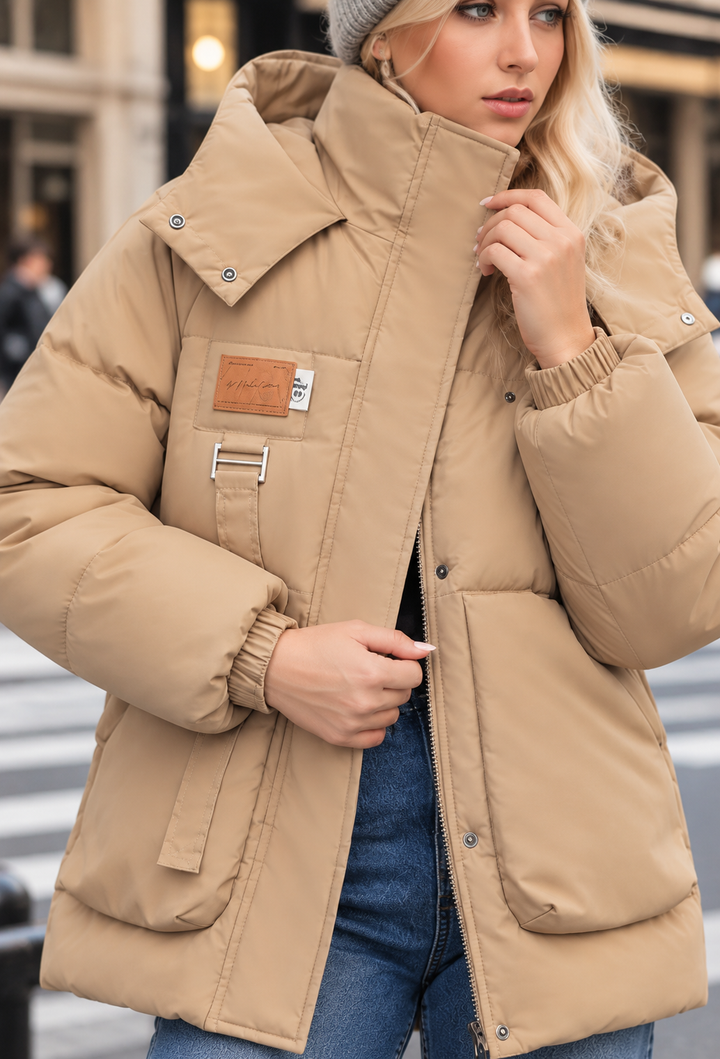 Damen Steppjacke mit Kapuze, Stehkragen und Taschen mit Patte - Iria