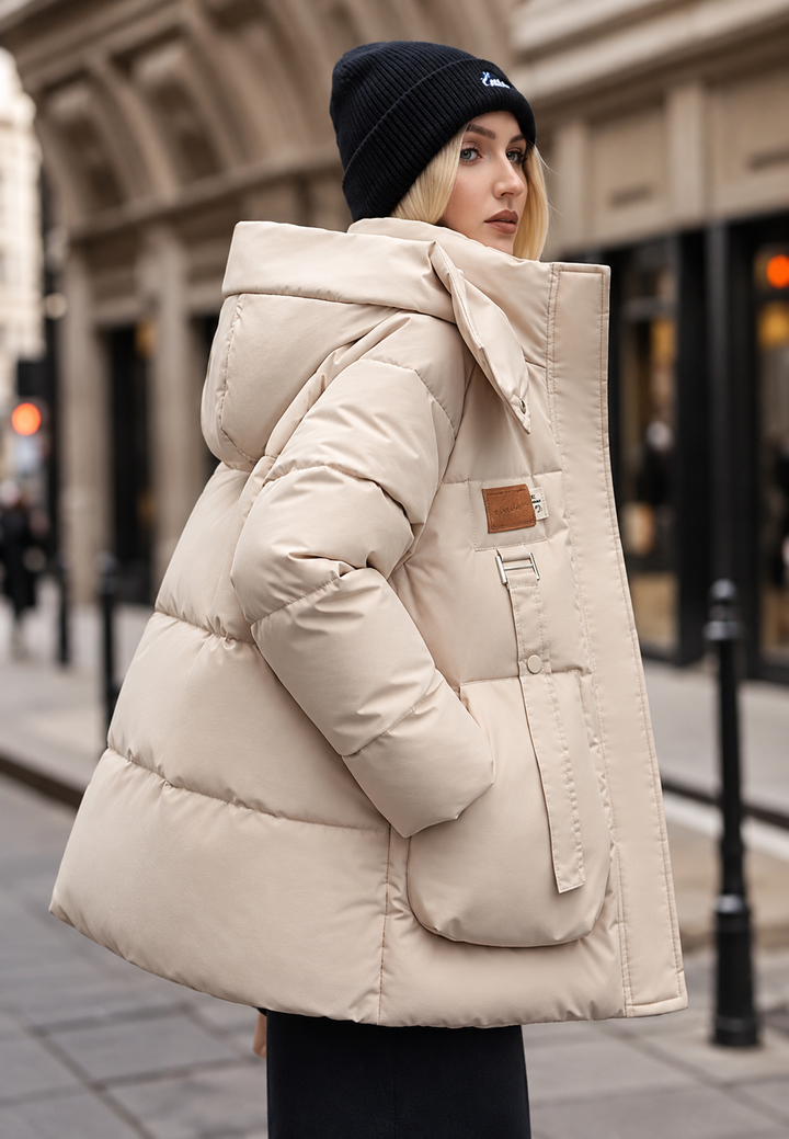 Damen Steppjacke mit Kapuze, Stehkragen und Taschen mit Patte - Iria