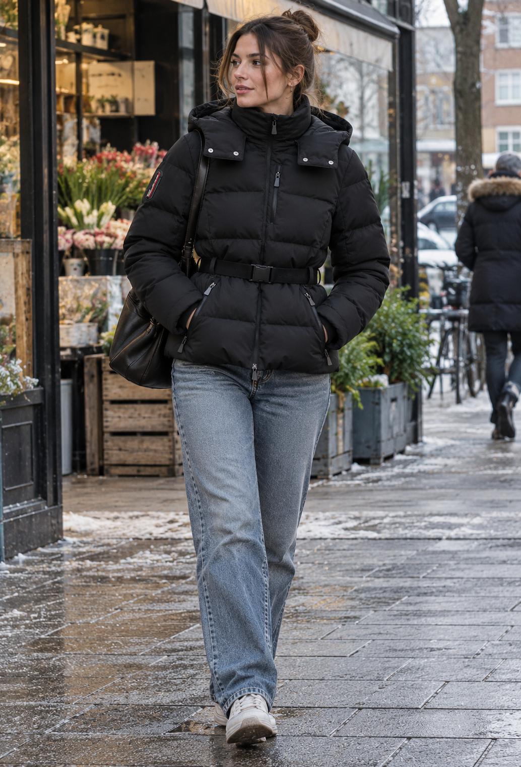 Damen Steppjacke mit verstellbarem Gürtel, Kapuze und Stehkragen - Mirel
