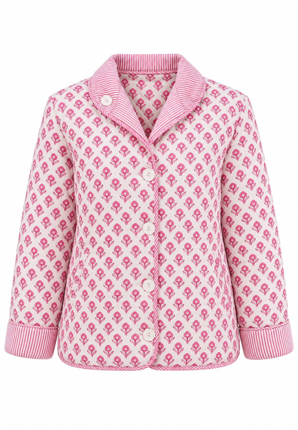 Damen-Steppjacke mit Blumenmuster und gestreiftem Hemdkragen - Lola