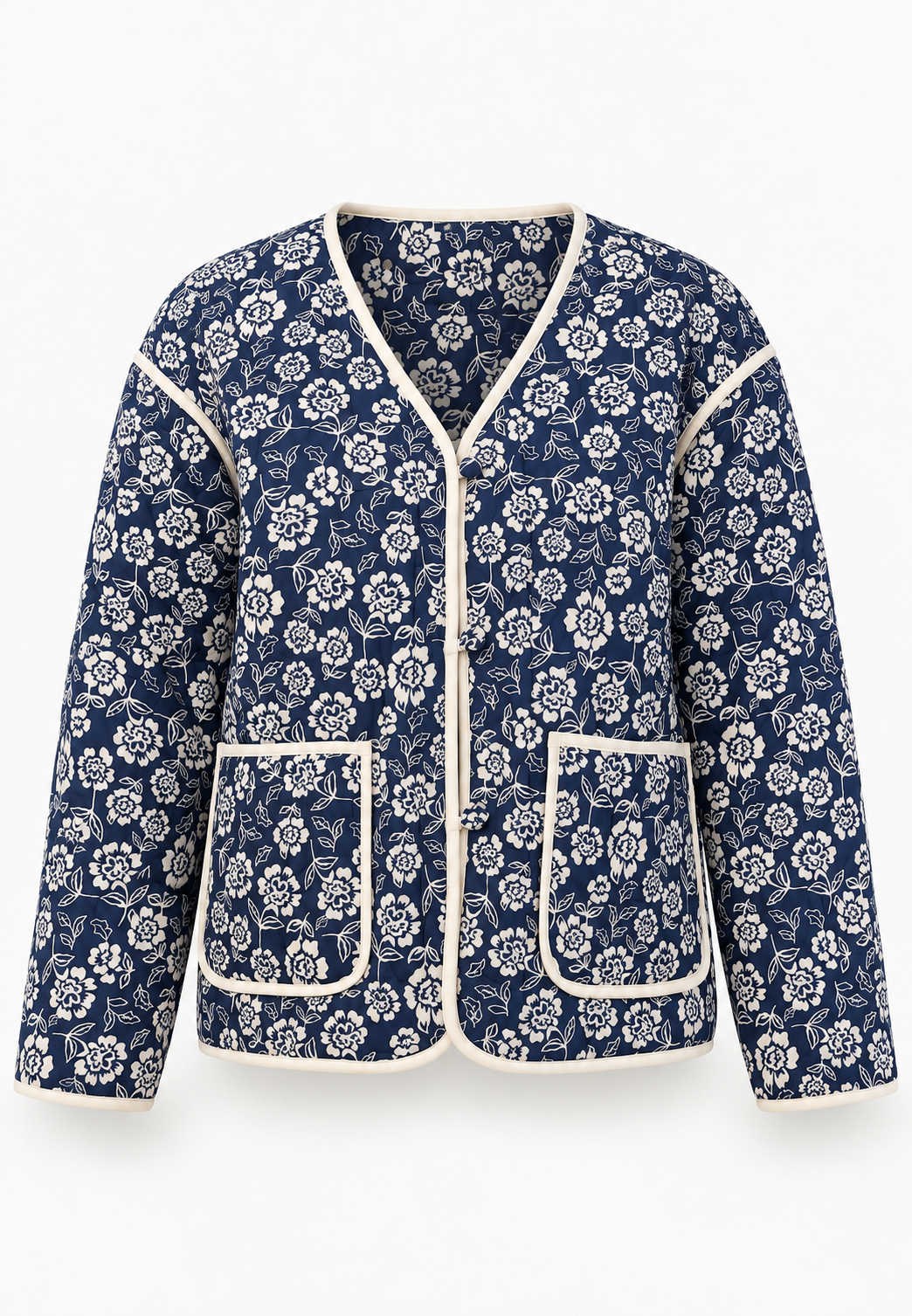 Damen-Steppjacke mit Blumenmuster und Kontrasteinfassungen - Mireva