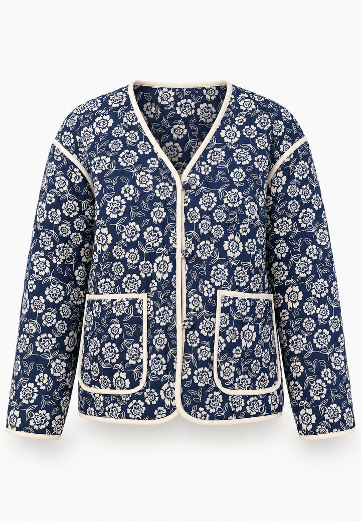Damen-Steppjacke mit Blumenmuster und Kontrasteinfassungen - Mireva