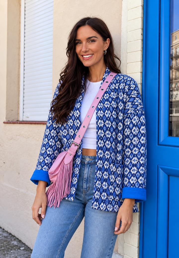 Damen-Steppjacke mit geometrischem Muster und aufgesetzten Taschen - Casandrina