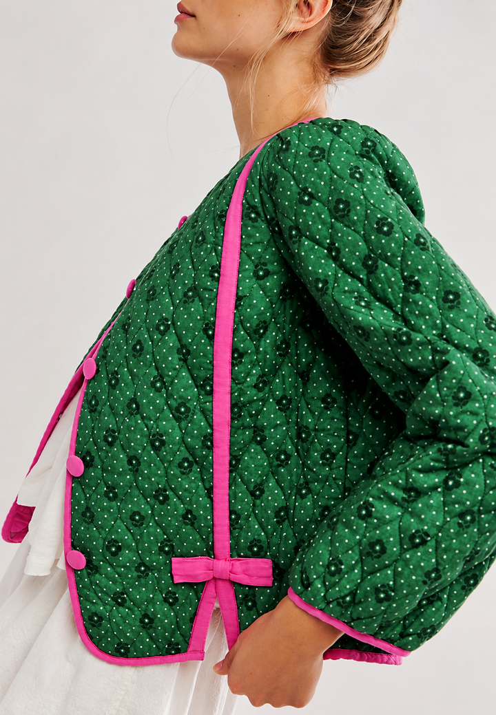 Damen-Steppjacke mit geometrischem Muster und Zierschleifen - Selvara