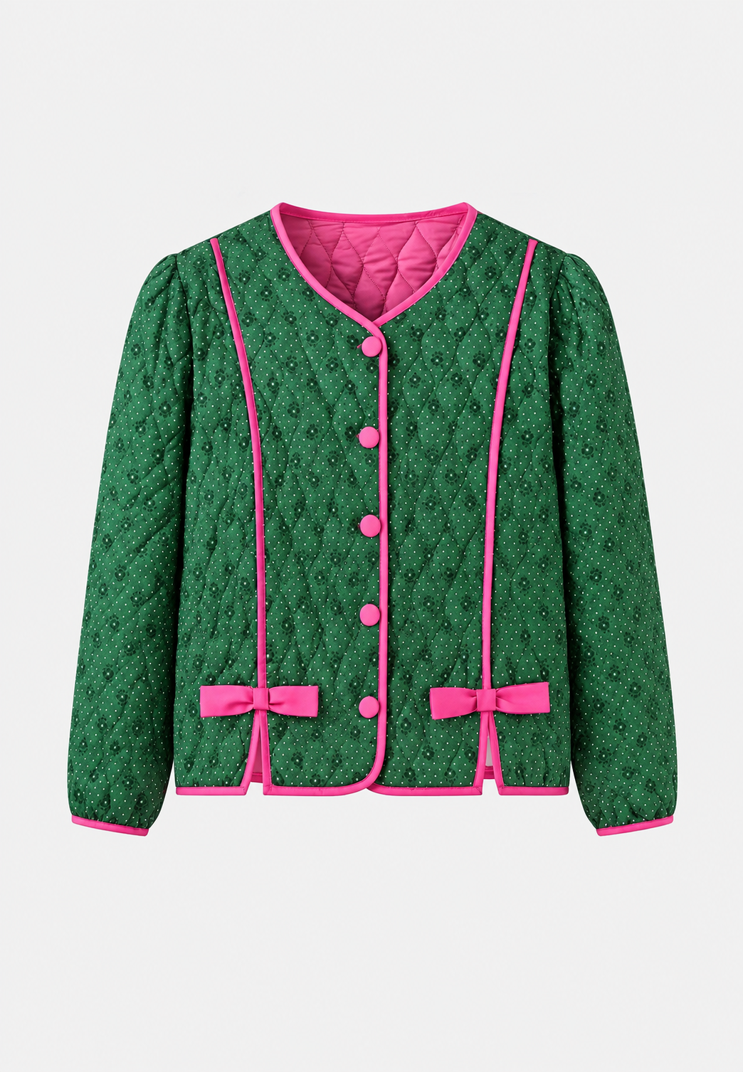 Damen-Steppjacke mit geometrischem Muster und Zierschleifen - Selvara