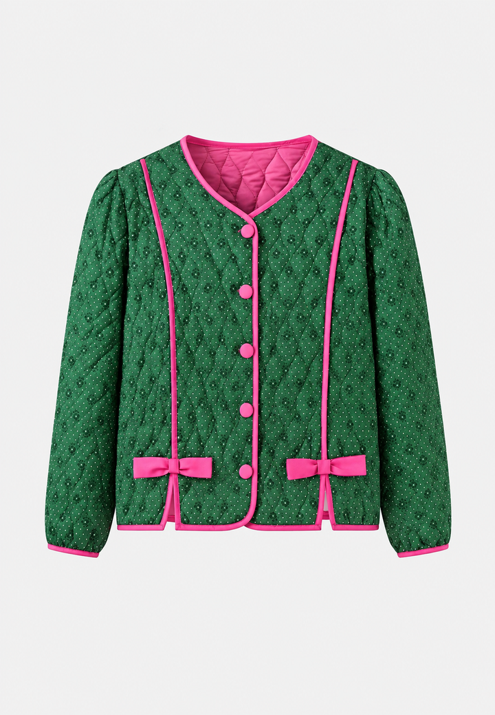 Damen-Steppjacke mit geometrischem Muster und Zierschleifen - Selvara