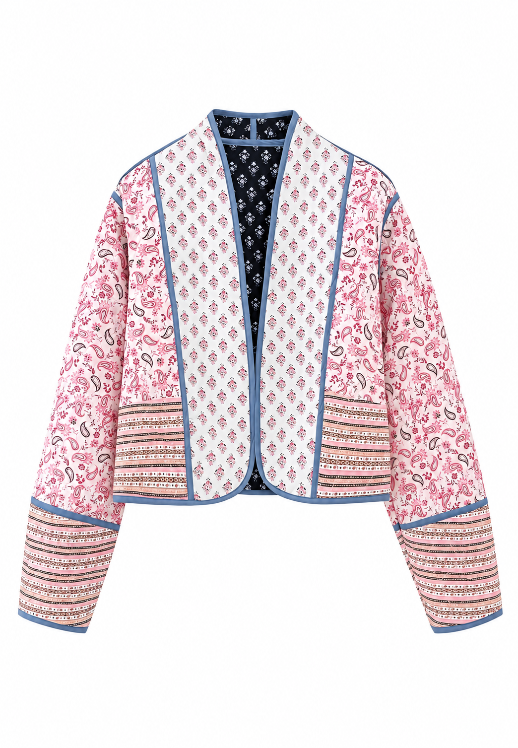 Damen-Steppjacke mit kombiniertem Paisleymuster und Einfassungen - Norelia