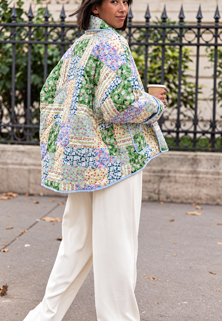 Damen-Steppjacke mit kombinierten Blumenmustern - Marielle