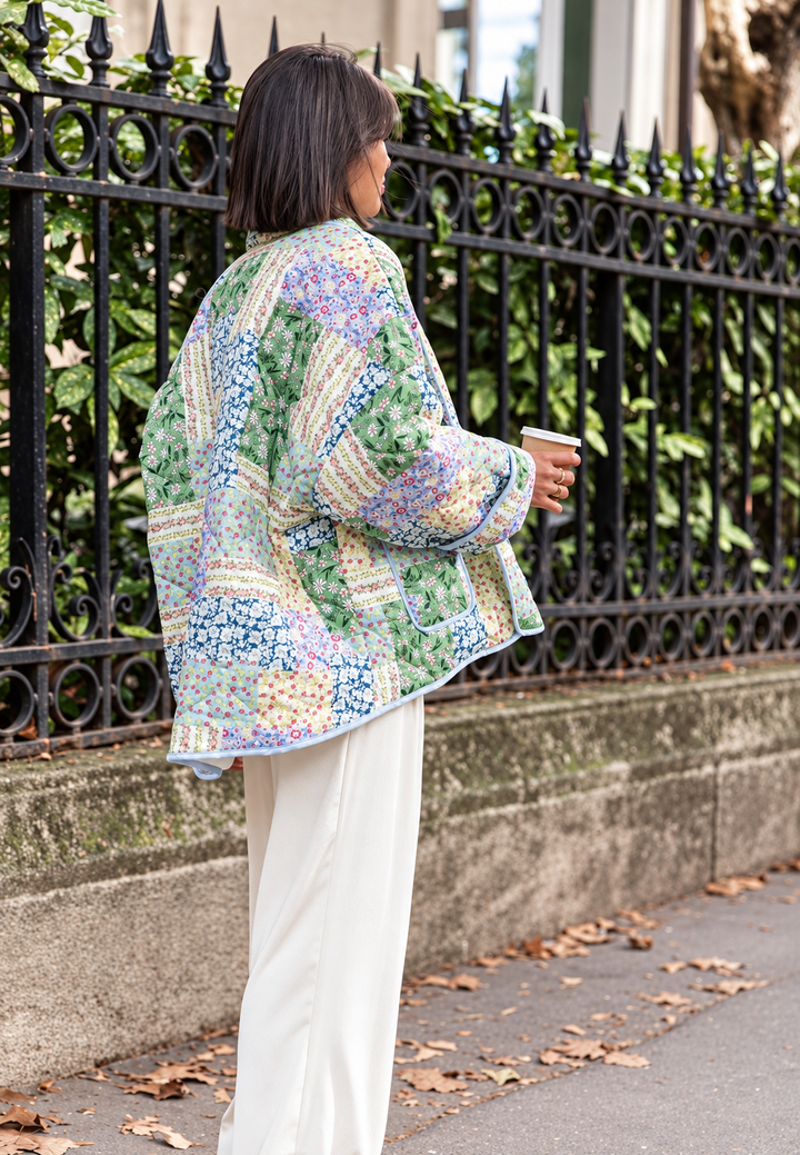 Damen-Steppjacke mit kombinierten Blumenmustern - Marielle
