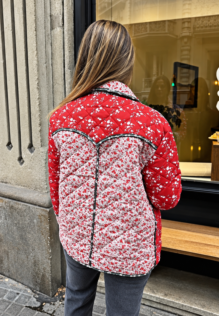 Florale Damen-Patchwork-Steppjacke mit Knöpfen - Belemina