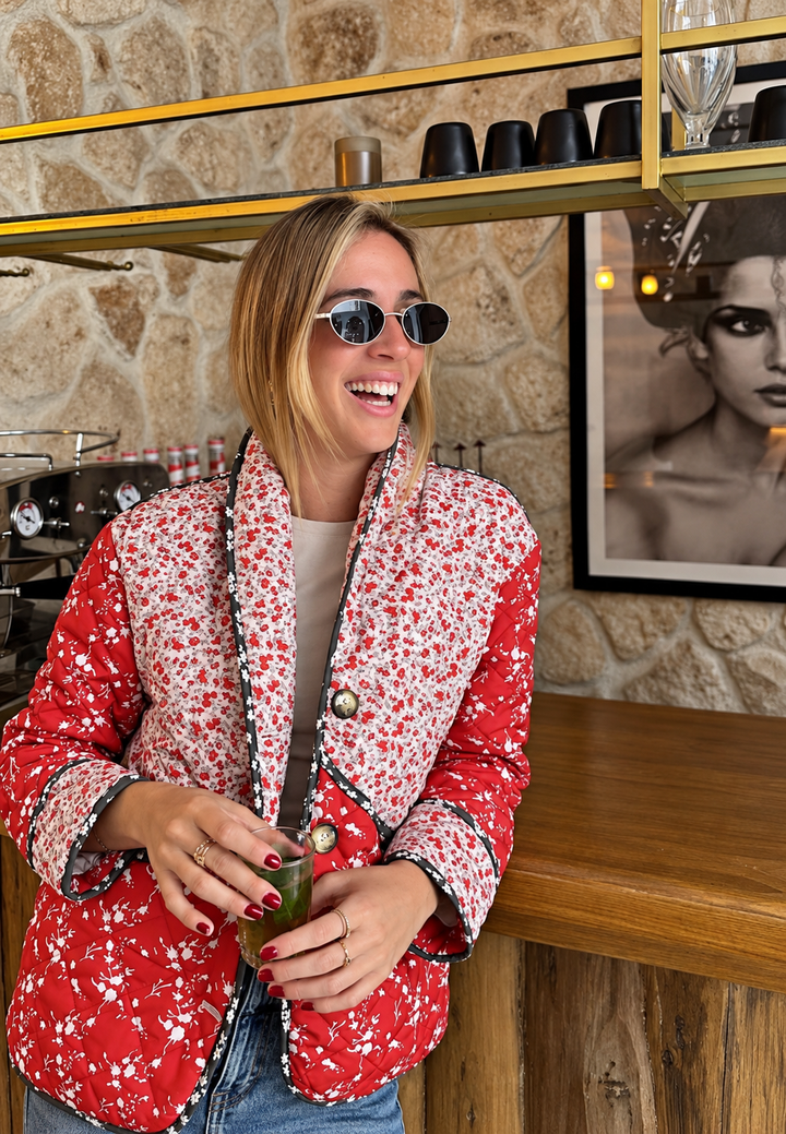 Florale Damen-Patchwork-Steppjacke mit Knöpfen - Belemina