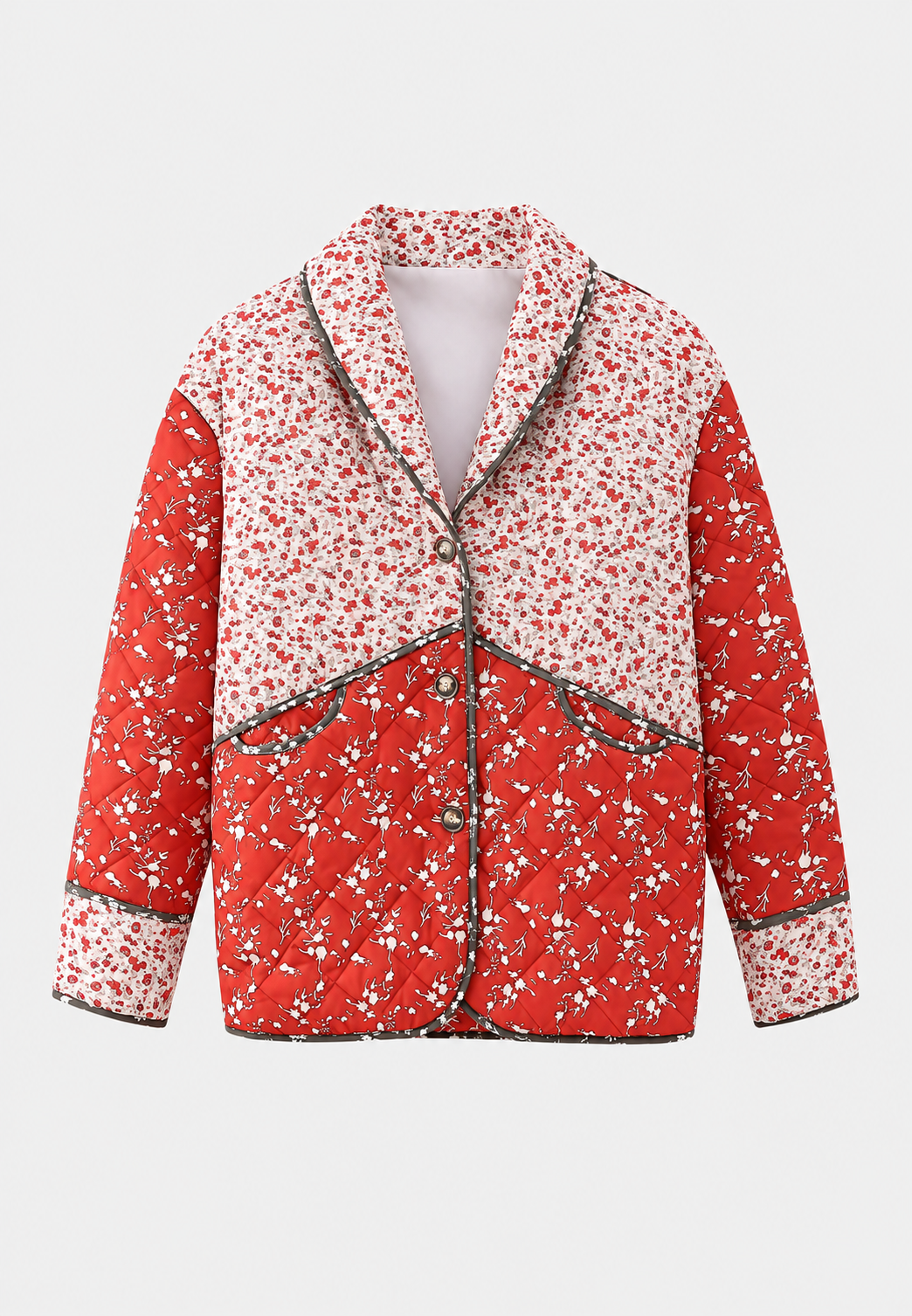 Florale Damen-Patchwork-Steppjacke mit Knöpfen - Belemina