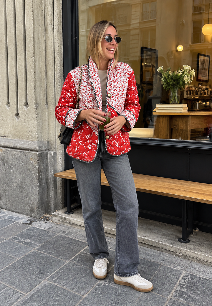 Florale Damen-Patchwork-Steppjacke mit Knöpfen - Belemina