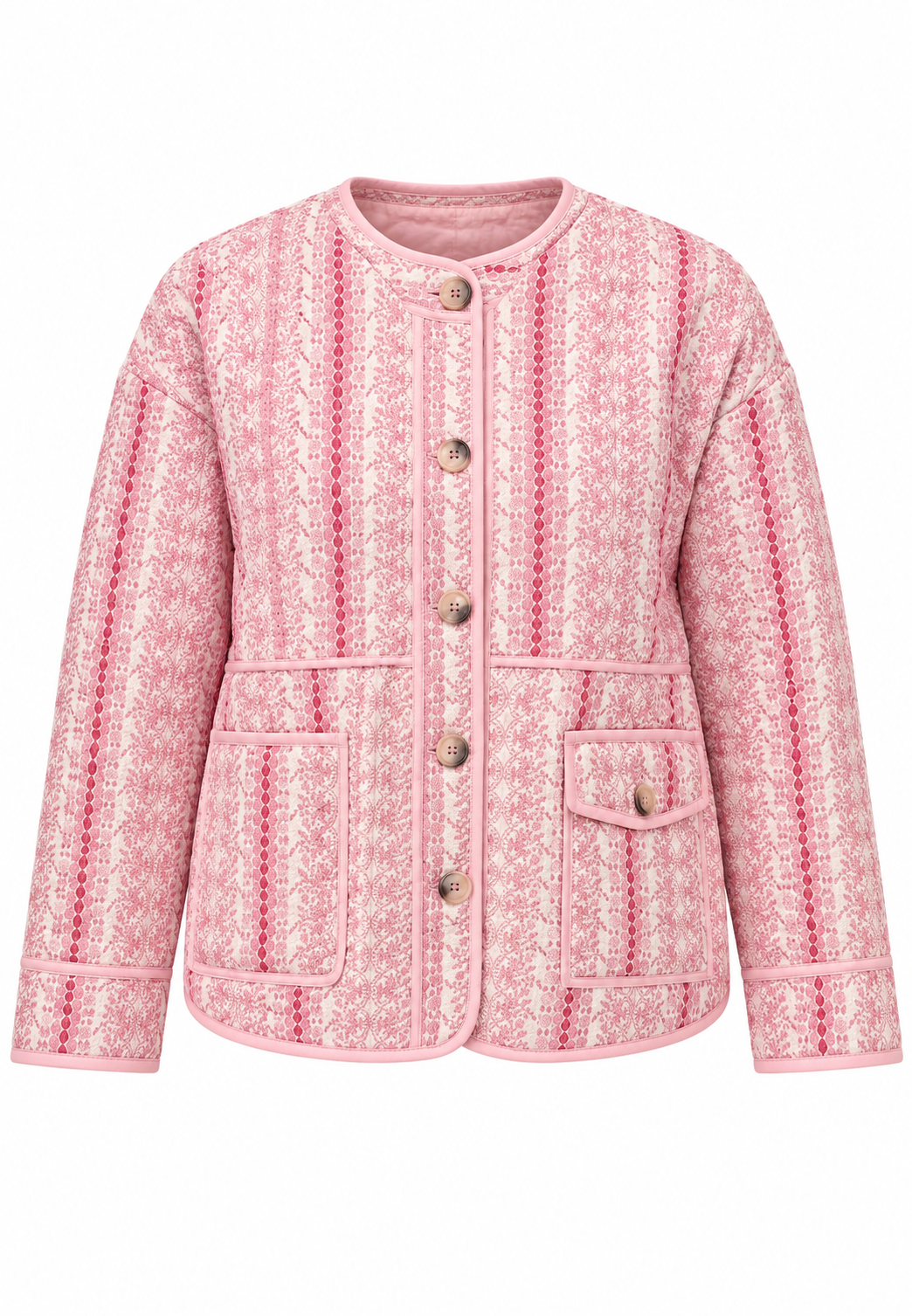 Damen Steppjacke mit Blumenmotiven, Streifen und Knöpfen - Alvina