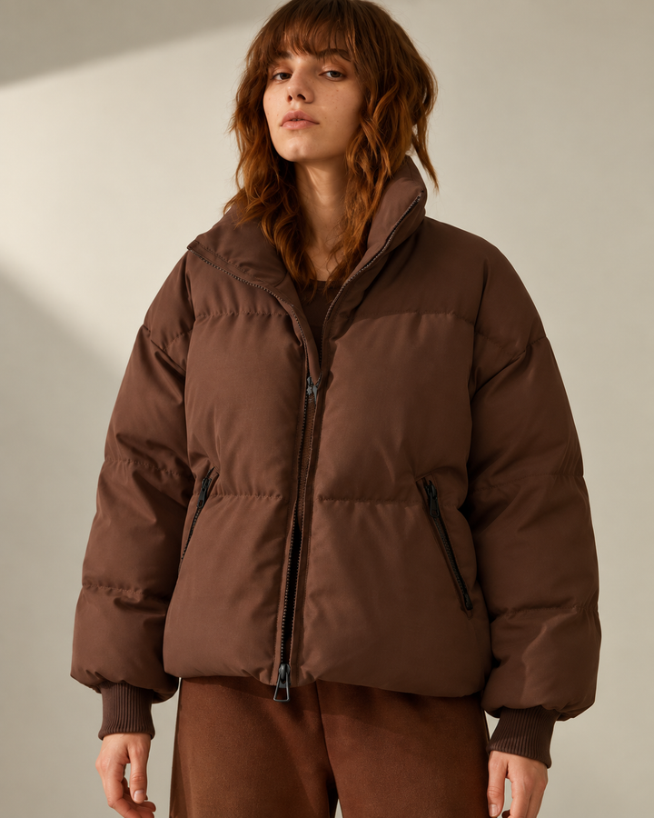 Oversize-Steppjacke für Damen mit hohem Kragen und Reißverschluss – Anouk
