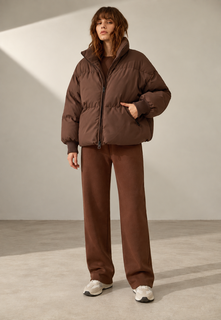 Oversize-Steppjacke für Damen mit hohem Kragen und Reißverschluss – Anouk