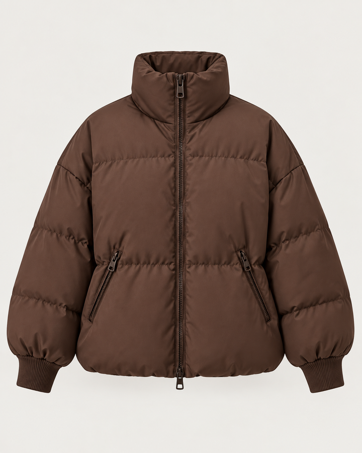 Oversize-Steppjacke für Damen mit hohem Kragen und Reißverschluss – Anouk