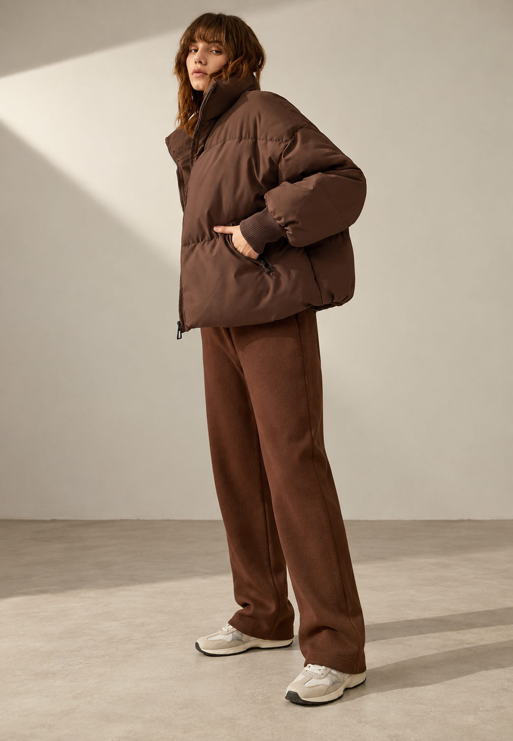 Oversize-Steppjacke für Damen mit hohem Kragen und Reißverschluss – Anouk