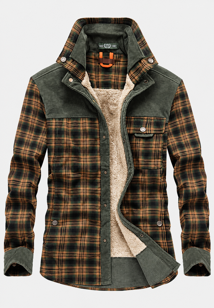 Karierte Herren-Hemdjacke mit Teddyfutter und Stehkragen - Valther