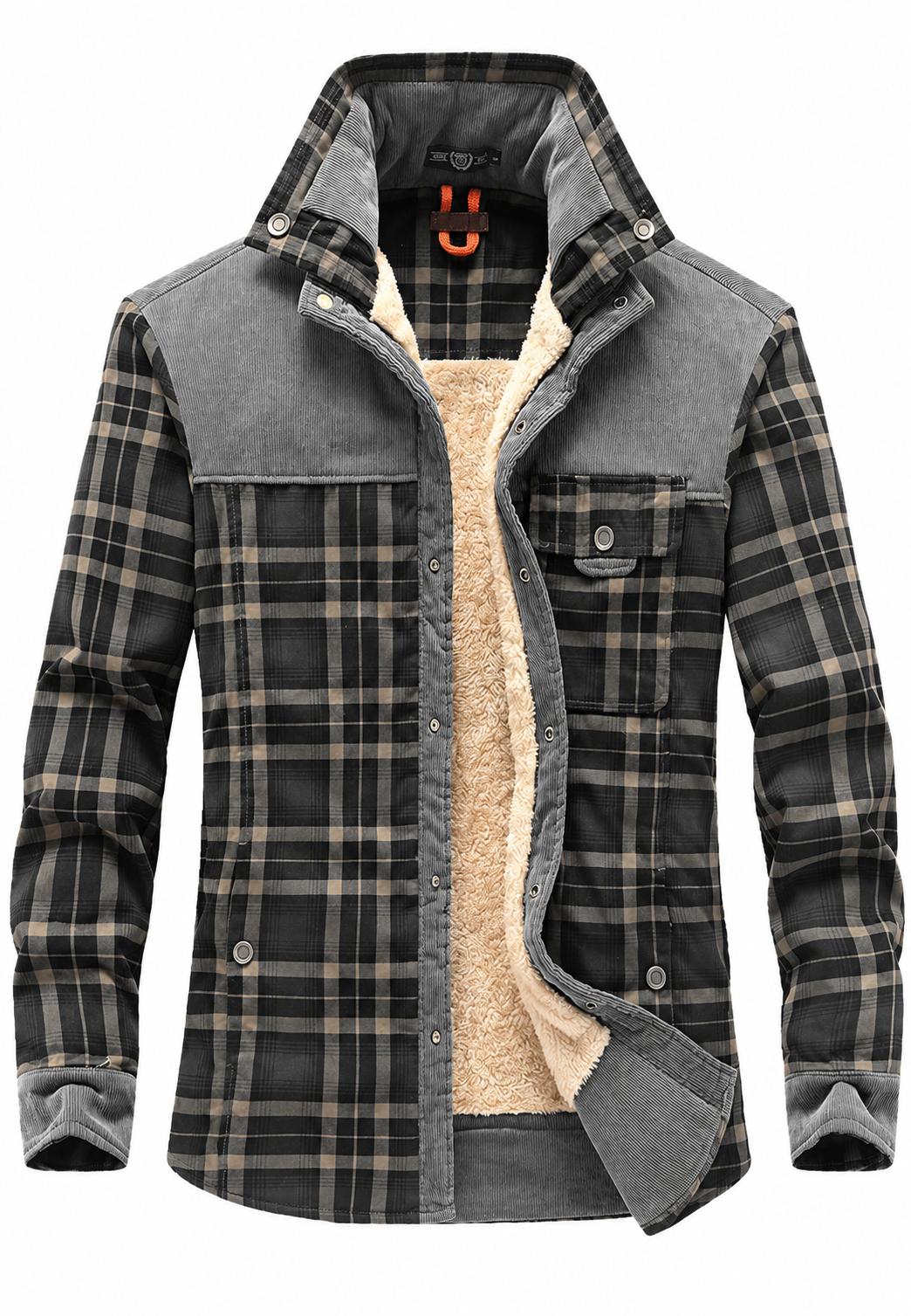 Karierte Herren-Hemdjacke mit Teddyfutter und Stehkragen - Valther